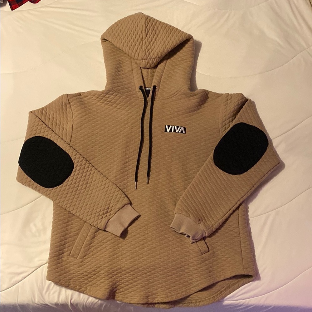 Barstool Men’s Tan and Black Quilted Hooded Sweatshirt with Elbow Patches
